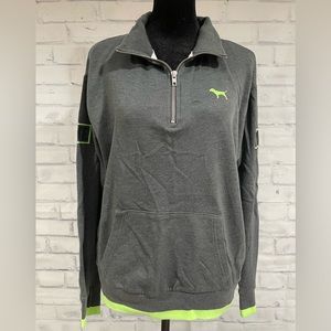 EUC Victoria Secret PINK Women’s Small Gray & Lime Green Quarter Zip Sweater
